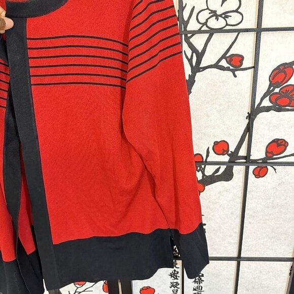 Vintage Misook womens Red black stripe open cardigan size M long sleeves - Picture 4 of 6